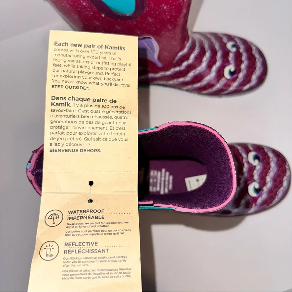 Kamik Girl’s 3 Purple Pink Bubblez Fish Pull On Reflective Waterproof Rainboots